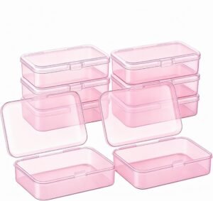 Forever bene 8 Pack Pink Plastic Storage Boxes with Lids, 4.5x3.3x1.1 Inches Small Organizer Containers with Bonus Marking Labels for Beads, Jewelry, DIY Crafts