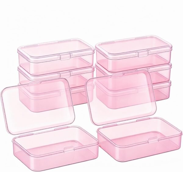 Forever bene 8 Pack Pink Plastic Storage Boxes with Lids, 4.5x3.3x1.1 Inches Small Organizer Containers with Bonus Marking Labels for Beads, Jewelry, DIY Crafts