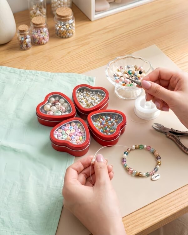 Forever Bene 16 Pack Heart Shaped Tins with Clear Window Lids, 2.5 oz Empty Candle Tins 2.3x2.4x1.1 Inches for Valentine Party Favors, Romantic Gifts - Red