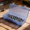 Forever bene 6 Pack Blue Plastic Storage Boxes with Hinged Lids, 6x2.6x1.2 Inches Long Rectangular Organizer for Diamond Art Accessories, Beads, Crafts