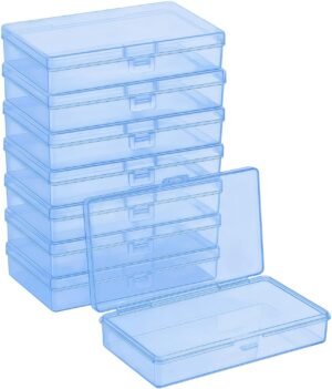 Forever bene 8-Pack Clear Plastic Organizer Boxes,Small Parts Storage Containers with Secure Latch Lids for Craft Supplies,Jewelry, Beads,Office Nail Tools (Blue, 5.3" x 3.2" x 1.2")