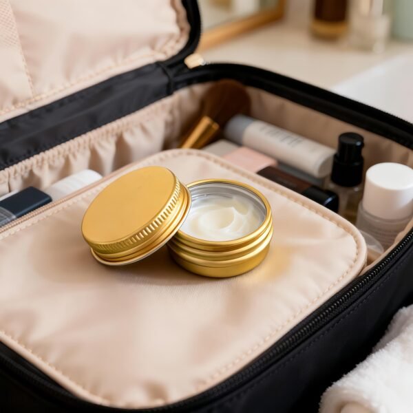 Version 1.0.0 Forever Bene Gold Aluminum Tins with Screw Lids, 0.5 oz Small Metal Jars, 32 Pack Refillable Mini Containers for Travel, Samples, Cosmetics, DIY Storage,With Label Stickers Alu Box