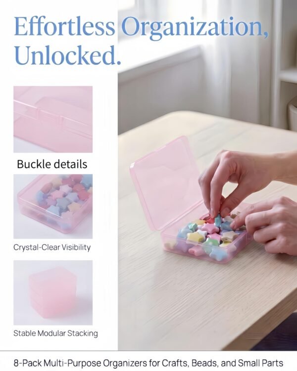 Forever bene 8 Pack Pink Plastic Storage Boxes with Lids, 4.5x3.3x1.1 Inches Small Organizer Containers with Bonus Marking Labels for Beads, Jewelry, DIY Crafts