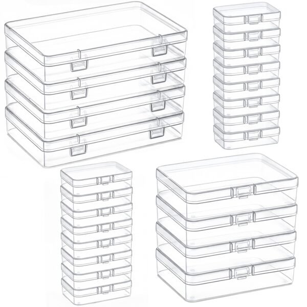 Forever bene Plastic Case Bead Organizer Box 24 Pack Mixed Size Small Clear Storage Containers Craft Storage Box with Hinged Lid and Labels Mini Boxes for Jewelry Diamonds Small Items Craft Projects