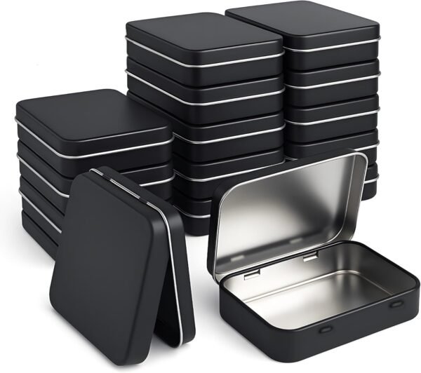 Forever bene 20 Small Sizes+20 Large Sizes Small Metal Box With Lid -20 Cookie Jars With Lid Metal Jar Lens Wet Wipes Storage Container Black Mini Portable Empty Hinge Jar