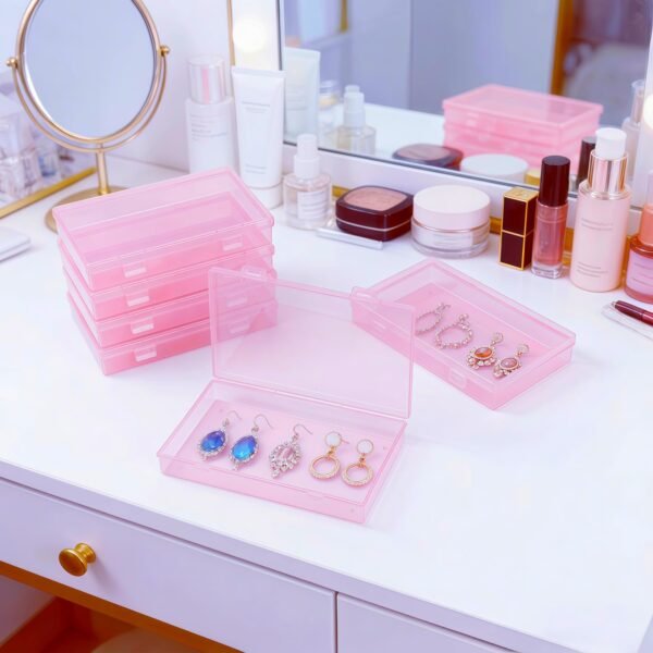 Version 1.0.0 Forever bene 4-Pack Pink Plastic Storage Boxes with Lids, Organizer Containers for Small Parts, Crafts, Jewelry, Office Supplies (180x110x30mm) Pink Plastic Case
