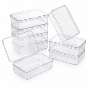 Forever Bene 8-Pack Clear Plastic Storage Box, 4.9" x 3.4" x 1.4" Square Organizer Box with Hinged Lid & Latch, Small Storage Box Set for Crafts, Beads, Desk Pets, Drawer Organization