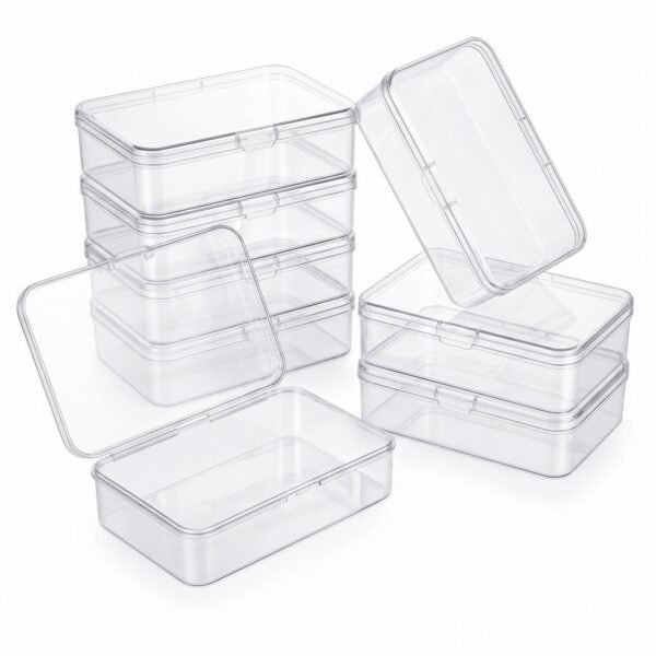 Forever Bene 8-Pack Clear Plastic Storage Box, 4.9" x 3.4" x 1.4" Square Organizer Box with Hinged Lid & Latch, Small Storage Box Set for Crafts, Beads, Desk Pets, Drawer Organization