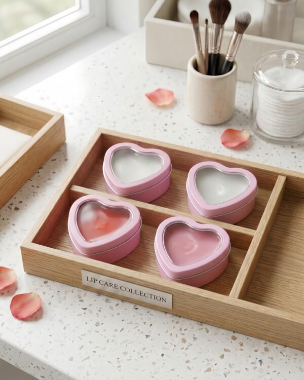 Forever Bene 16 Pack Heart Shaped Tins with Clear Window Lids, 2.5 oz Empty Candle Tins 2.3x2.4x1.1 Inches, Salve Tins with Lids for Lip Balm - Pink