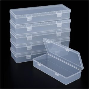 Forever bene 6 Pack Clear Plastic Storage Boxes with Hinged Lids, 6x2.6x1.2 Inches Long Rectangular Organizer for Diamond Art Accessories, Beads, Crafts