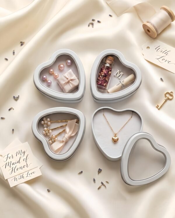 Forever Bene 16 Pack Heart Shaped Tins with Clear Window Lids, 2.5 oz Empty Candle Tins 2.3x2.4x1.1 Inches for Wedding Favors, DIY Custom Gift Box - White
