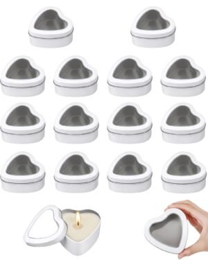 Forever Bene 16 Pack Heart Shaped Tins with Clear Window Lids, 2.5 oz Empty Candle Tins 2.3x2.4x1.1 Inches for Wedding Favors, DIY Custom Gift Box - White