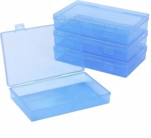 Forever bene 4-Pack Blue Plastic Storage Boxes with Lids, Medium Organizer Containers for Small Parts, Crafts, Office Supplies,Nail Tool Box, Makeup Brush Holder Plastic Case(180x110x30mm)