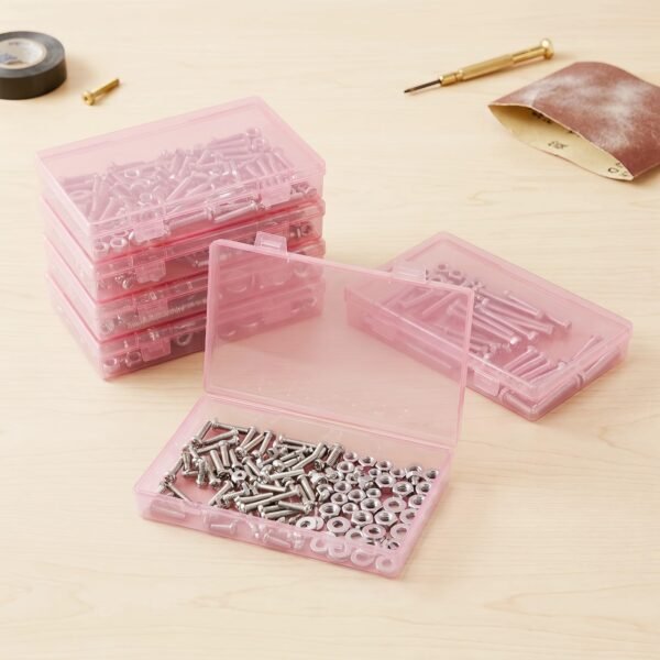 Version 1.0.0 Forever bene 4-Pack Pink Plastic Storage Boxes with Lids, Organizer Containers for Small Parts, Crafts, Jewelry, Office Supplies (180x110x30mm) Pink Plastic Case