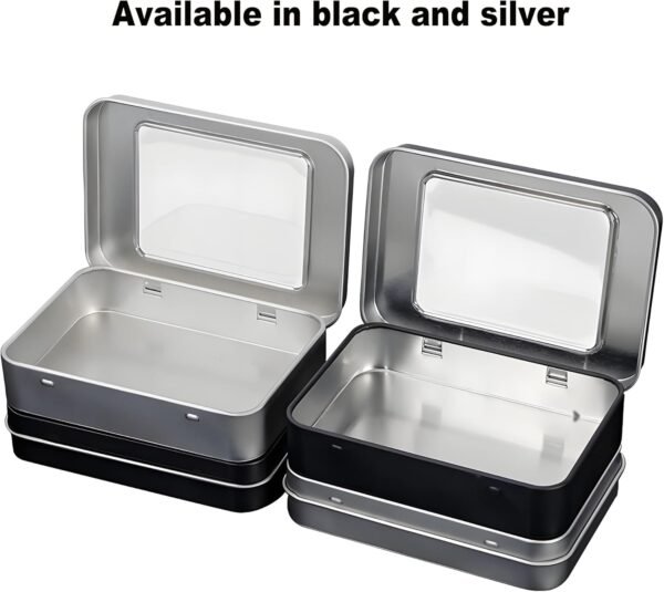 Forever bene Tin Box Small Metal Storage Box w/Clear Lid - Portable for Beads, JewelryCrafts, Zyn Tin,Mint Candy,Small Items Travel,Stackable (Black, 2 Pcs 4.5" x 3.5" x 0.9")