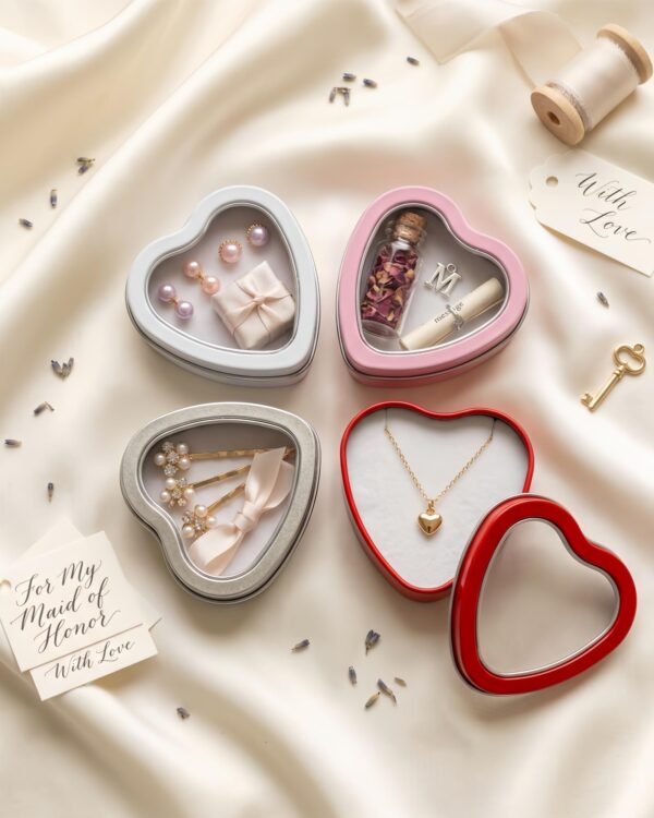 Version 1.0.0 Forever Bene 4 Pack Heart Shaped Tins with Clear Window Lids, 2.5 oz Empty Candle Tins 2.3x2.4x1.1 Inches, Mixed Color Variety Pack for Color Demander DIY Crafts,Empty Tin Box Multicolour