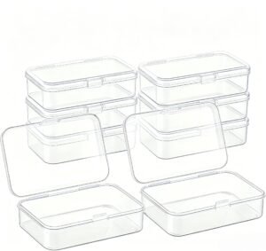 Forever bene 8 Pack Clear Plastic Storage Boxes with Hinged Lids, 4.5x3.3x1.1 Inches Small Organizer Containers with Bonus Marking Labels for Beads, Jewelry, DIY Crafts