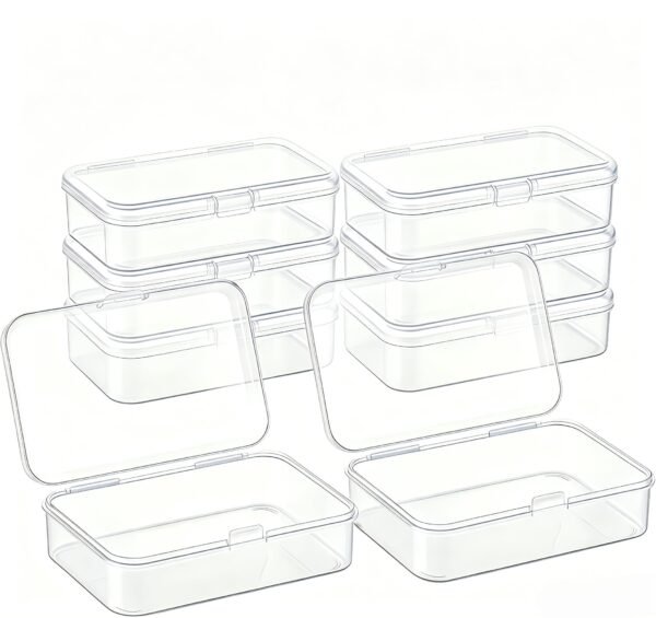 Forever bene 8 Pack Clear Plastic Storage Boxes with Hinged Lids, 4.5x3.3x1.1 Inches Small Organizer Containers with Bonus Marking Labels for Beads, Jewelry, DIY Crafts