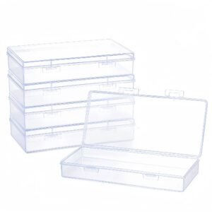 Forever Bene 4-Pack Clear Plastic Storage Box, 7.9" x 4.7" x 1.4" Rectangle Organizer Box with Hinged Lid & Latch, Small Storage Containers for Jewelry Making, Craft Accessories, Drawer Organization