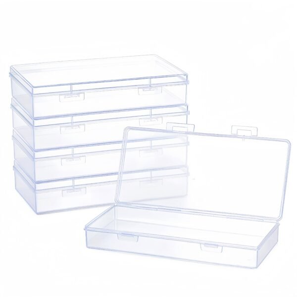 Forever Bene 4-Pack Clear Plastic Storage Box, 7.9" x 4.7" x 1.4" Rectangle Organizer Box with Hinged Lid & Latch, Small Storage Containers for Jewelry Making, Craft Accessories, Drawer Organization