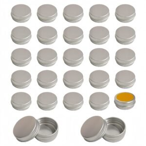 Forever Bene 32 Pack Silver Aluminum Tins with Screw Lids, 0.5 oz Small Metal Containers, Refillable Mini Tins for Hair Wax, Pomade Storage, Lip Balm,Salve, DIY Organization With label stickers Alu