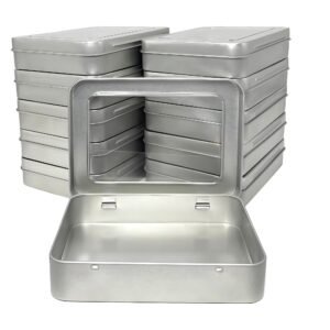 Forever Bene Tin Box Small Metal Storage Box w/Clear Lid - Portable for Beads, JewelryCrafts, Zyn Tin,Mint Candy,Small Items Travel,Stackable,DIY,Versatile,With Adhesive Label (Silvery 12 Pcs)