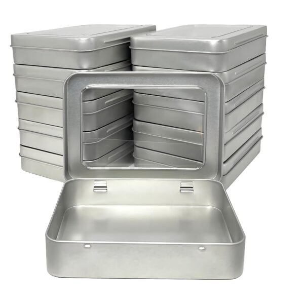 Version 1.0.0 Forever Bene Tin Box Small Metal Storage Box w/Clear Lid - Portable for Beads, JewelryCrafts, Zyn Tin,Mint Candy,Small Items Travel,Stackable,DIY,Versatile,With Adhesive Label (Silvery 12 Pcs)