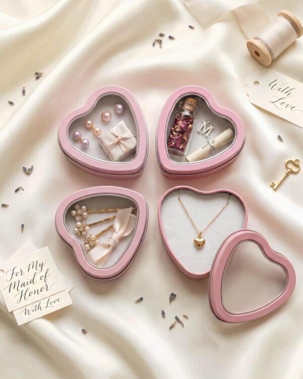 Forever Bene 16 Pack Heart Shaped Tins with Clear Window Lids, 2.5 oz Empty Candle Tins 2.3x2.4x1.1 Inches, Salve Tins with Lids for Lip Balm - Pink