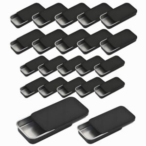 Forever bene 20 Pack Slide Top Metal Tins, Matte Black Rectangular Empty Containers with Lids,Small Portable Storage Box for Beads,Crafts,Hardware,Jewelry - Includes 10 Large (3.6") and 10 Small (3")