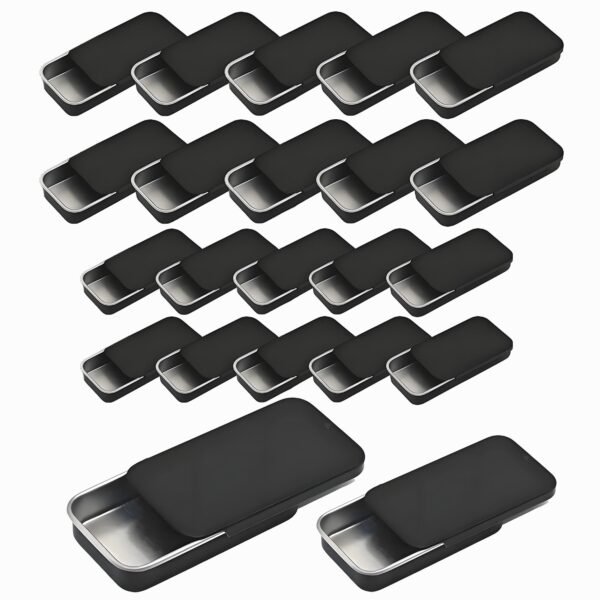 Forever bene 20 Pack Slide Top Metal Tins, Matte Black Rectangular Empty Containers with Lids,Small Portable Storage Box for Beads,Crafts,Hardware,Jewelry - Includes 10 Large (3.6") and 10 Small (3")