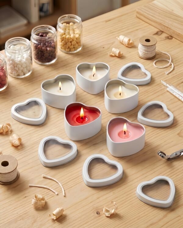 Forever Bene 16 Pack Heart Shaped Tins with Clear Window Lids, 2.5 oz Empty Candle Tins 2.3x2.4x1.1 Inches for Wedding Favors, DIY Custom Gift Box - White