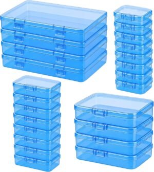 810mQ9v1wZL._AC_SL1500_-7.jpg Forever bene Blue Organizer Boxes, 24 Pack Mixed Size Plastic Storage Containers with Hinged Lid & Label Stickers, Multi-Size Rectangular Clear Boxes for Beads, Jewelry, Crafts, Electronic - DIY