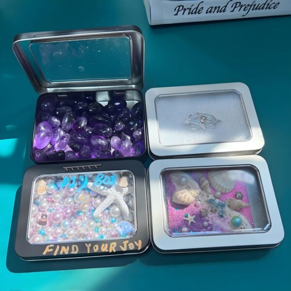 Version 1.0.0 Forever Bene Tin Box Small Metal Storage Box w/Clear Lid - Portable for Beads, JewelryCrafts, Zyn Tin,Mint Candy,Small Items Travel,Stackable,DIY,Versatile,With Adhesive Label (Silvery 12 Pcs)