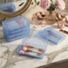 Forever bene 4-Pack Blue Plastic Storage Boxes with Lids, Medium Organizer Containers for Small Parts, Crafts, Office Supplies,Nail Tool Box, Makeup Brush Holder Plastic Case(180x110x30mm)