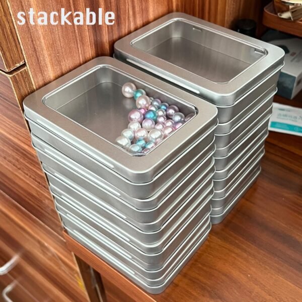 Version 1.0.0 Forever Bene Tin Box Small Metal Storage Box w/Clear Lid - Portable for Beads, JewelryCrafts, Zyn Tin,Mint Candy,Small Items Travel,Stackable,DIY,Versatile,With Adhesive Label (Silvery 12 Pcs)