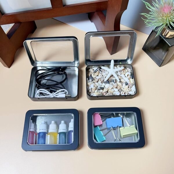 Forever bene Tin Box-12 Pcs Small Metal Storage Containers w/Clear Lid for Beads,Jewelry,Crafts,Mint Candy,Small Items,gift card tins,DIY,+Adhesive Label,Metal Tins with Lids (Black 12 Pcs)