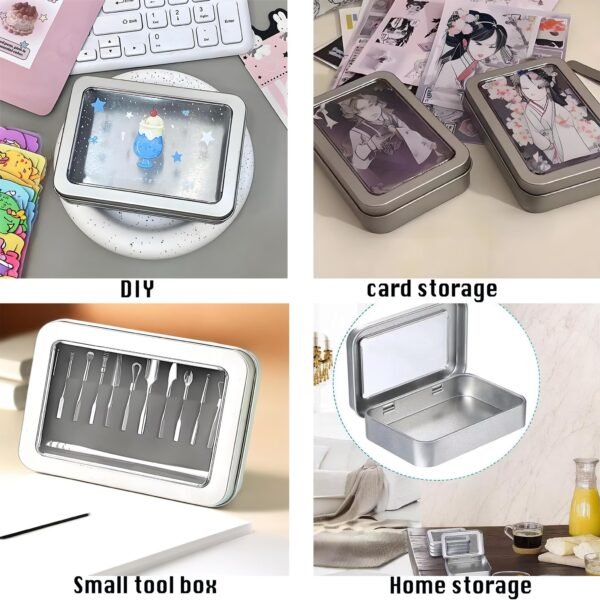 Version 1.0.0 Forever Bene Tin Box Small Metal Storage Box w/Clear Lid - Portable for Beads, JewelryCrafts, Zyn Tin,Mint Candy,Small Items Travel,Stackable (Silvery, 2 Pcs 4.5" x 3.5" x 0.9")