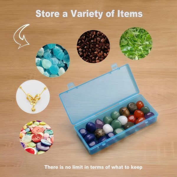 Forever bene 6 Pack Blue Plastic Storage Boxes with Hinged Lids, 6x2.6x1.2 Inches Long Rectangular Organizer for Diamond Art Accessories, Beads, Crafts
