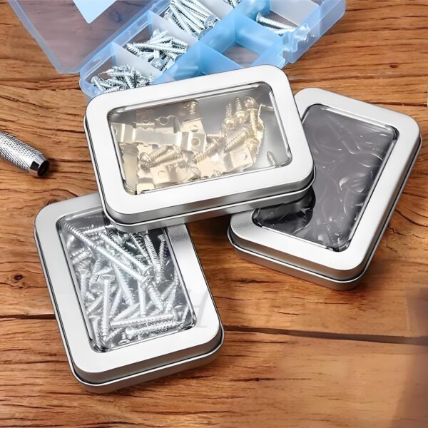 Version 1.0.0 Forever Bene Tin Box Small Metal Storage Box w/Clear Lid - Portable for Beads, JewelryCrafts, Zyn Tin,Mint Candy,Small Items Travel,Stackable,DIY,Versatile,With Adhesive Label (Silvery 12 Pcs)