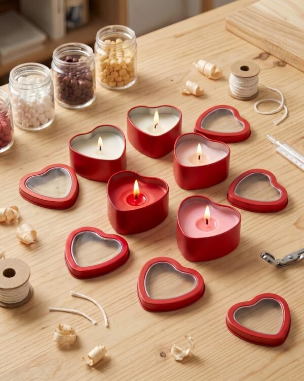 Forever Bene 16 Pack Heart Shaped Tins with Clear Window Lids, 2.5 oz Empty Candle Tins 2.3x2.4x1.1 Inches for Valentine Party Favors, Romantic Gifts - Red