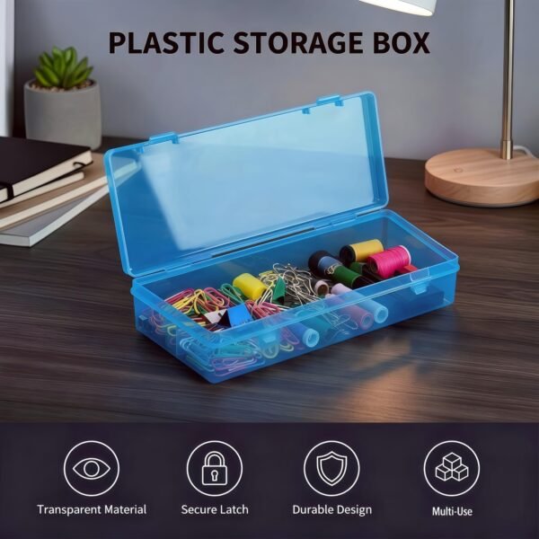 Forever bene 6 Pack Blue Plastic Storage Boxes with Hinged Lids, 6x2.6x1.2 Inches Long Rectangular Organizer for Diamond Art Accessories, Beads, Crafts