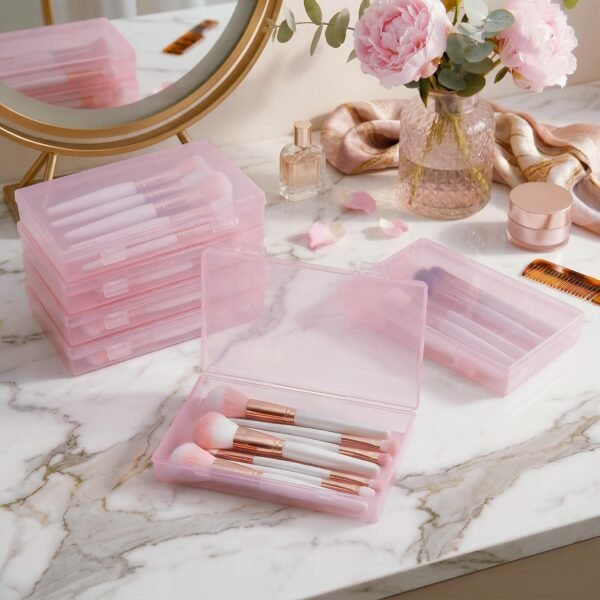 Version 1.0.0 Forever bene 4-Pack Pink Plastic Storage Boxes with Lids, Organizer Containers for Small Parts, Crafts, Jewelry, Office Supplies (180x110x30mm) Pink Plastic Case