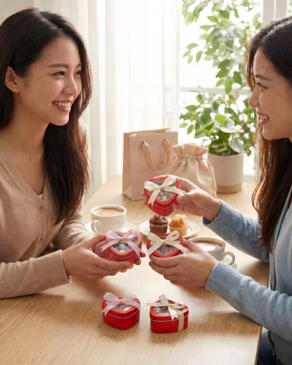 Forever Bene 16 Pack Heart Shaped Tins with Clear Window Lids, 2.5 oz Empty Candle Tins 2.3x2.4x1.1 Inches for Valentine Party Favors, Romantic Gifts - Red