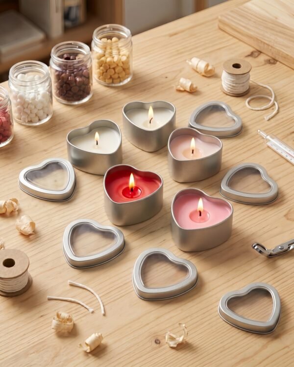 Forever Bene 16 Pack Heart Shaped Tins with Clear Window Lids, 2.5 oz Empty Candle Tins 2.3x2.4x1.1 Inches, Small Metal Containers for Crafts - Silver