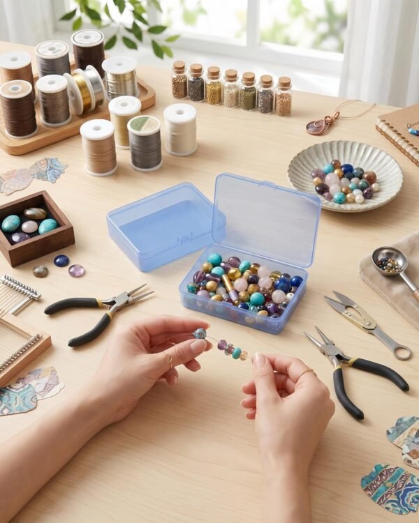 81aX0Mt2e9L._AC_SL1500_-1.jpg Forever bene 8 Pack Blue Plastic Storage Boxes with Hinged Lids, 4.5x3.3x1.1 Inches Small Organizer Containers with Bonus Marking Labels for Beads, Jewelry, DIY Crafts
