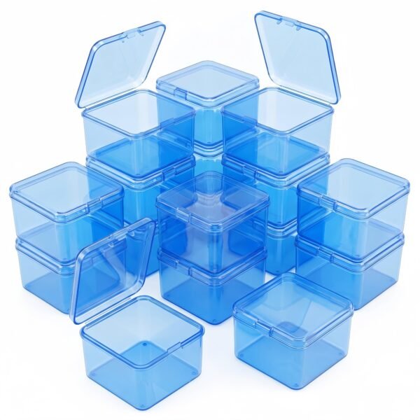Version 1.0.0 Forever bene 17 Pack Blue Plastic Storage Boxes with Lids, 2.6x2.6x1.4 Inches Square Organizer Containers for Small Parts, Crafts, Jewelry, SMT Components