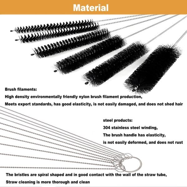 Espresso Machine Cleaning Brush - 15 PCS Long Handle Straw & Bottle Brush Kit, Flexible Scrubber for Coffee Pots, Mugs, Cups, Water Bottles, Glassware & Bent Pipes