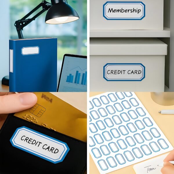 Forever bene 3200 PCS Small Blank Label Stickers - Self-Adhesive, Easy-to-Write,Mini White Tags with Blue Border - Perfect for Price Tags,Product Labels,Key,Storage Organization, 0.95 x 0.55 in