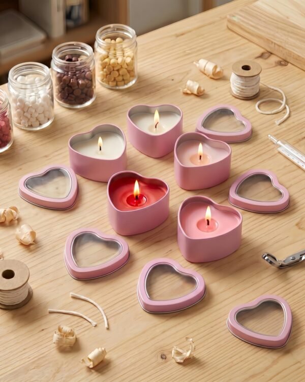 Forever Bene 16 Pack Heart Shaped Tins with Clear Window Lids, 2.5 oz Empty Candle Tins 2.3x2.4x1.1 Inches, Salve Tins with Lids for Lip Balm - Pink